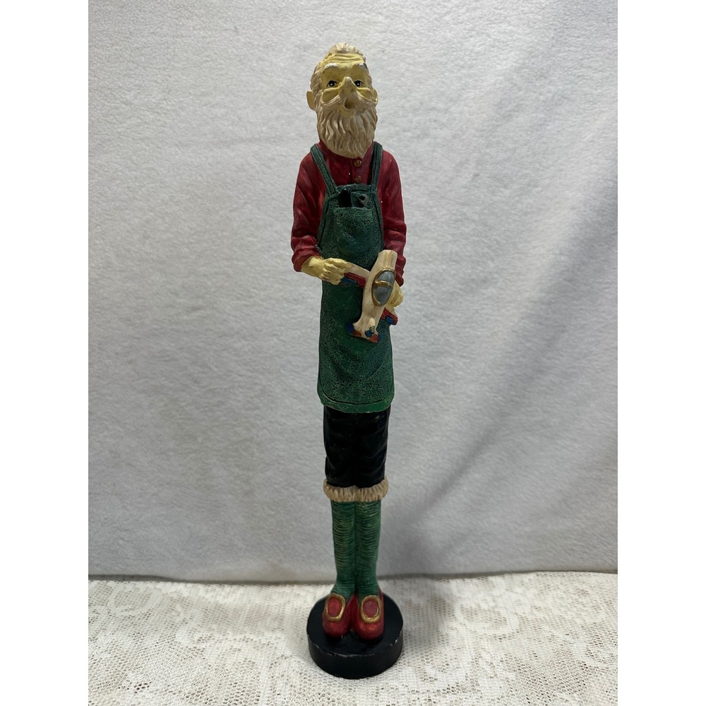 Vintage Carpenter Gnome Figurine Red‎ Shirt Green Apron Holding Tool